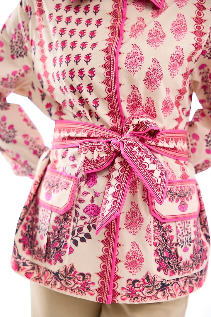 Ivory & Pink Cotton Poplin Printed Shirt by Rajdeep Ranawat at Pernia's Pop Up Shop
