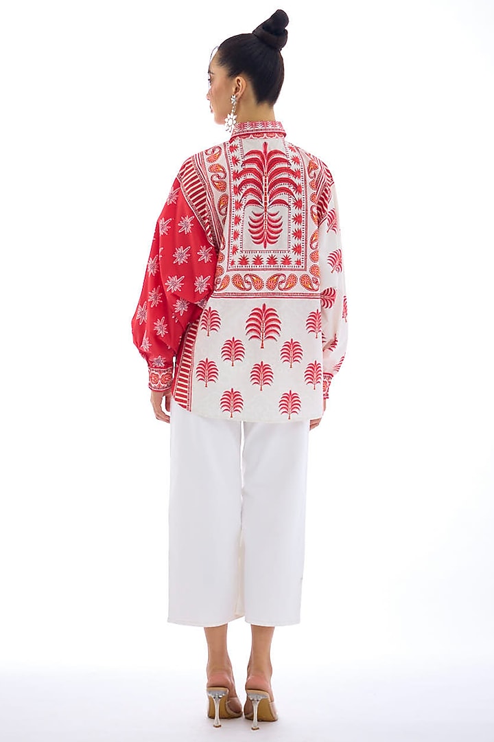 Red & White Cotton Poplin Printed Shirt by Rajdeep Ranawat at Pernia's Pop Up Shop