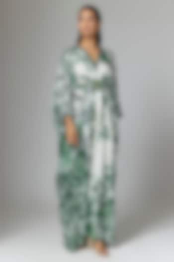 Emerald Silk Printed & Embroidered Kaftan by Rajdeep Ranawat at Pernia's Pop Up Shop