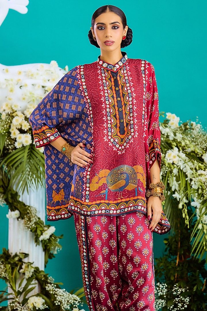 Navy & Maroon Silk Tunic by Rajdeep Ranawat at Pernia's Pop Up Shop