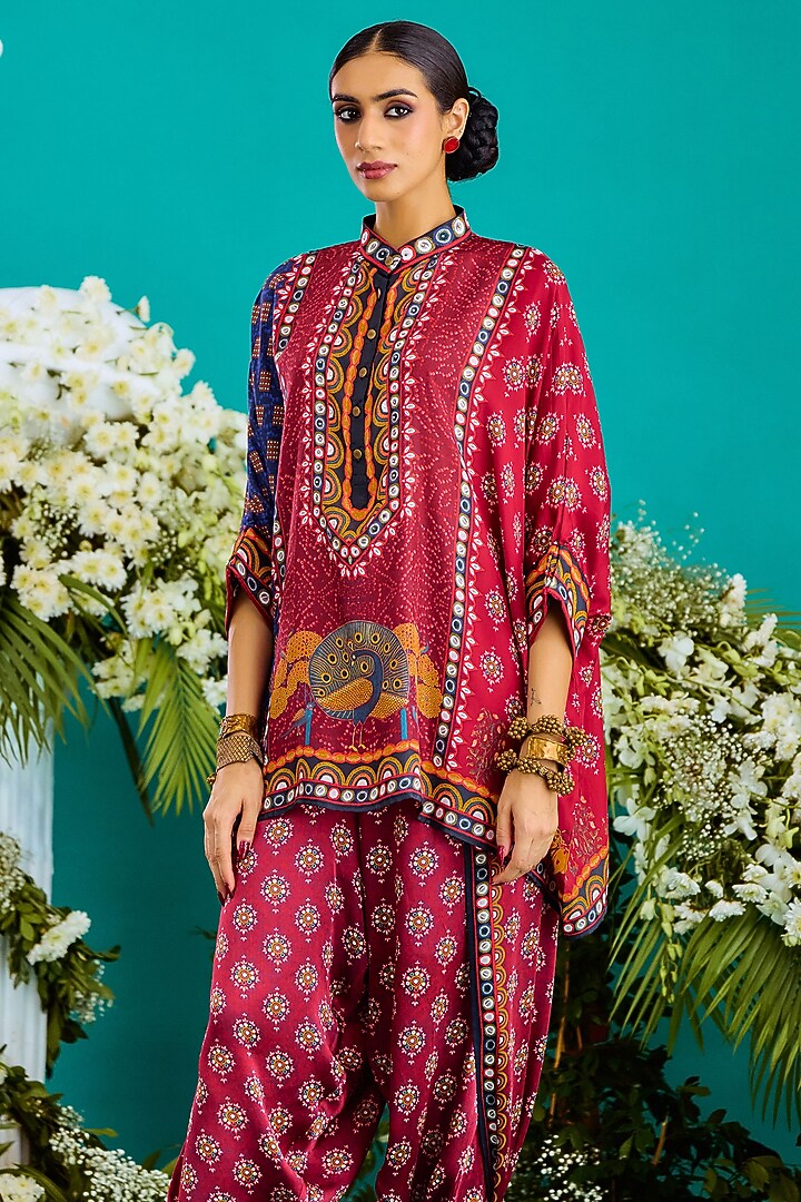 Navy & Maroon Silk Tunic by Rajdeep Ranawat at Pernia's Pop Up Shop