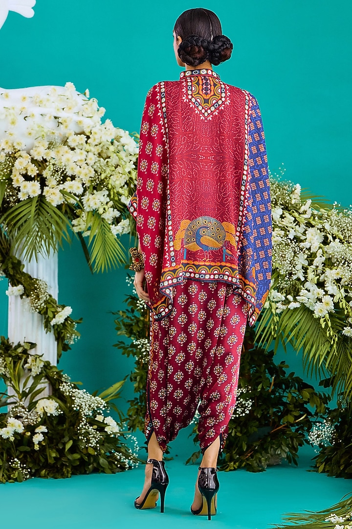 Navy & Maroon Modal Satin Printed Dhoti Pants by Rajdeep Ranawat at Pernia's Pop Up Shop