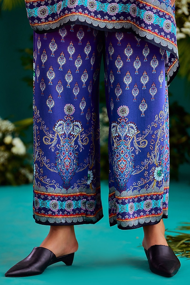 Fuchsia & Purple Modal Satin Printed Pants by Rajdeep Ranawat at Pernia's Pop Up Shop