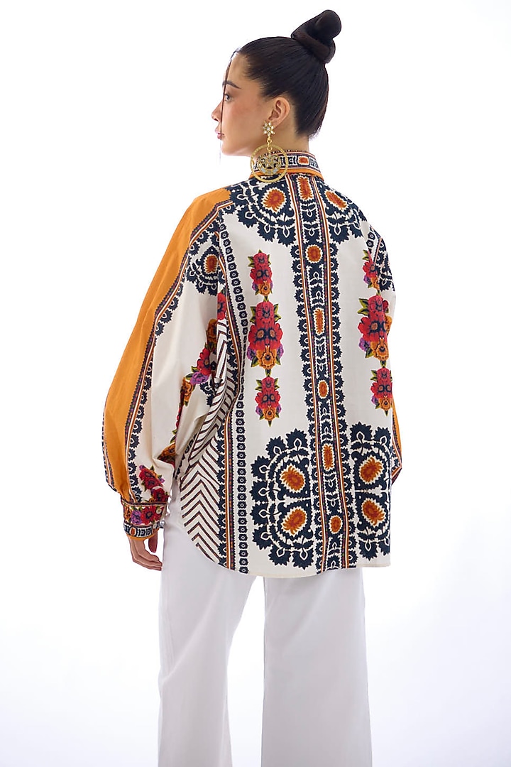 White & Orange Cotton Poplin Printed Shirt by Rajdeep Ranawat at Pernia's Pop Up Shop