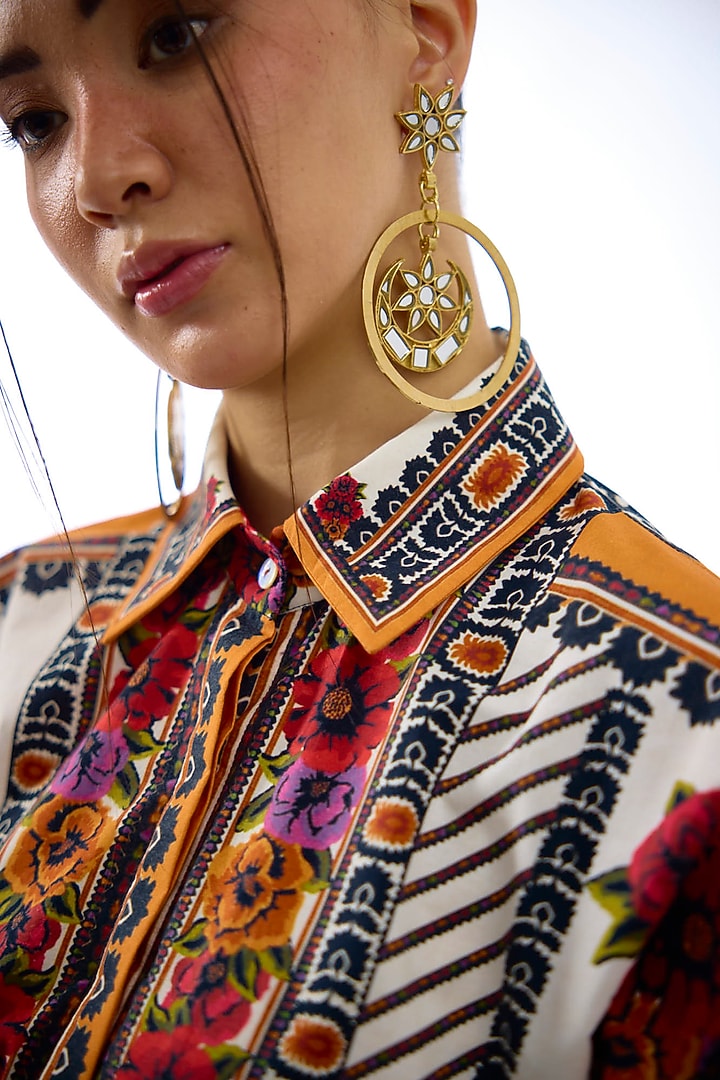 White & Orange Cotton Poplin Printed Shirt by Rajdeep Ranawat at Pernia's Pop Up Shop