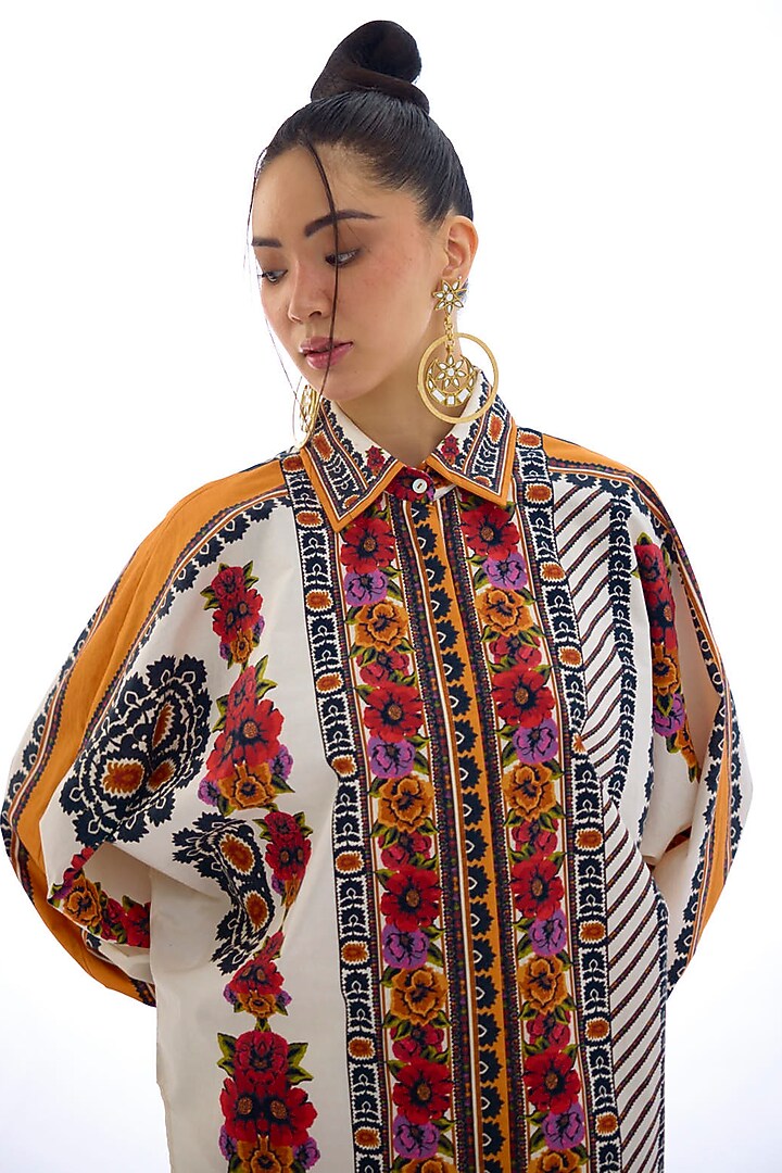 White & Orange Cotton Poplin Printed Shirt by Rajdeep Ranawat at Pernia's Pop Up Shop