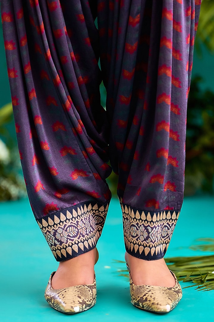 Fuchsia & Burgundy Modal Satin Printed Salwar Pants by Rajdeep Ranawat at Pernia's Pop Up Shop