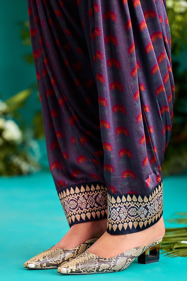 Fuchsia & Burgundy Modal Satin Printed Salwar Pants by Rajdeep Ranawat at Pernia's Pop Up Shop