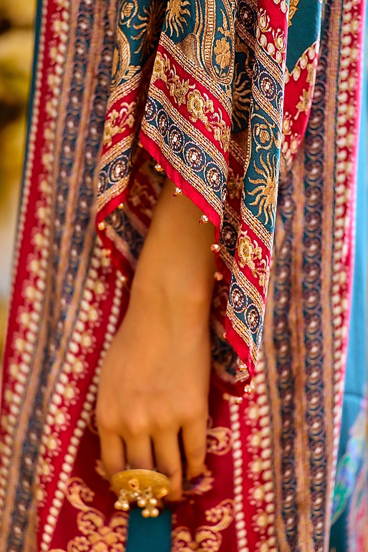 Red & Turquoise Silk Tunic by Rajdeep Ranawat at Pernia's Pop Up Shop