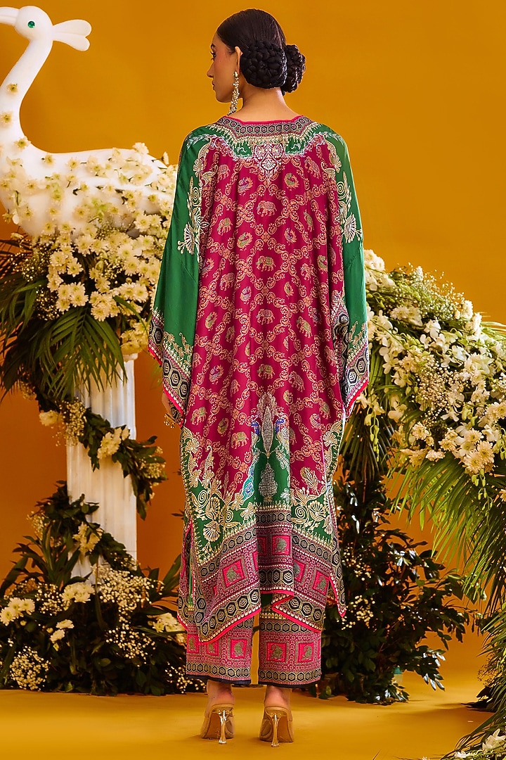 Magenta Silk Blocked Kaftan by Rajdeep Ranawat at Pernia's Pop Up Shop