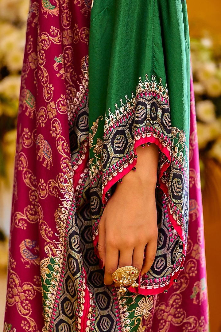 Magenta Silk Blocked Kaftan by Rajdeep Ranawat at Pernia's Pop Up Shop