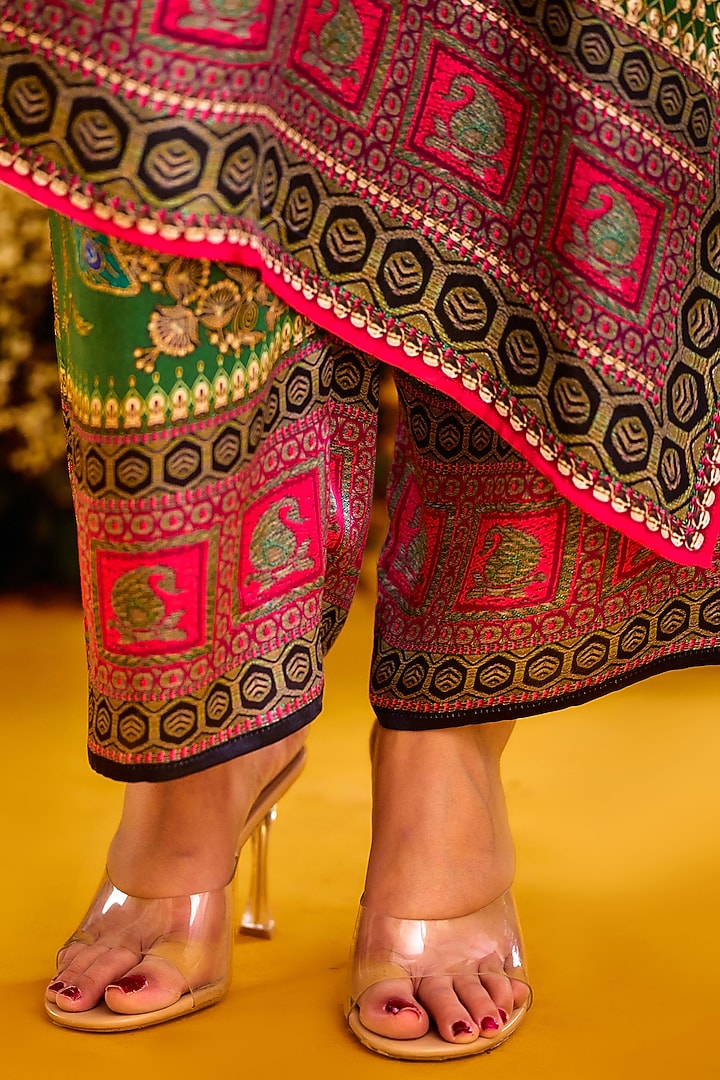 Magenta Modal Satin Printed Pants by Rajdeep Ranawat at Pernia's Pop Up Shop