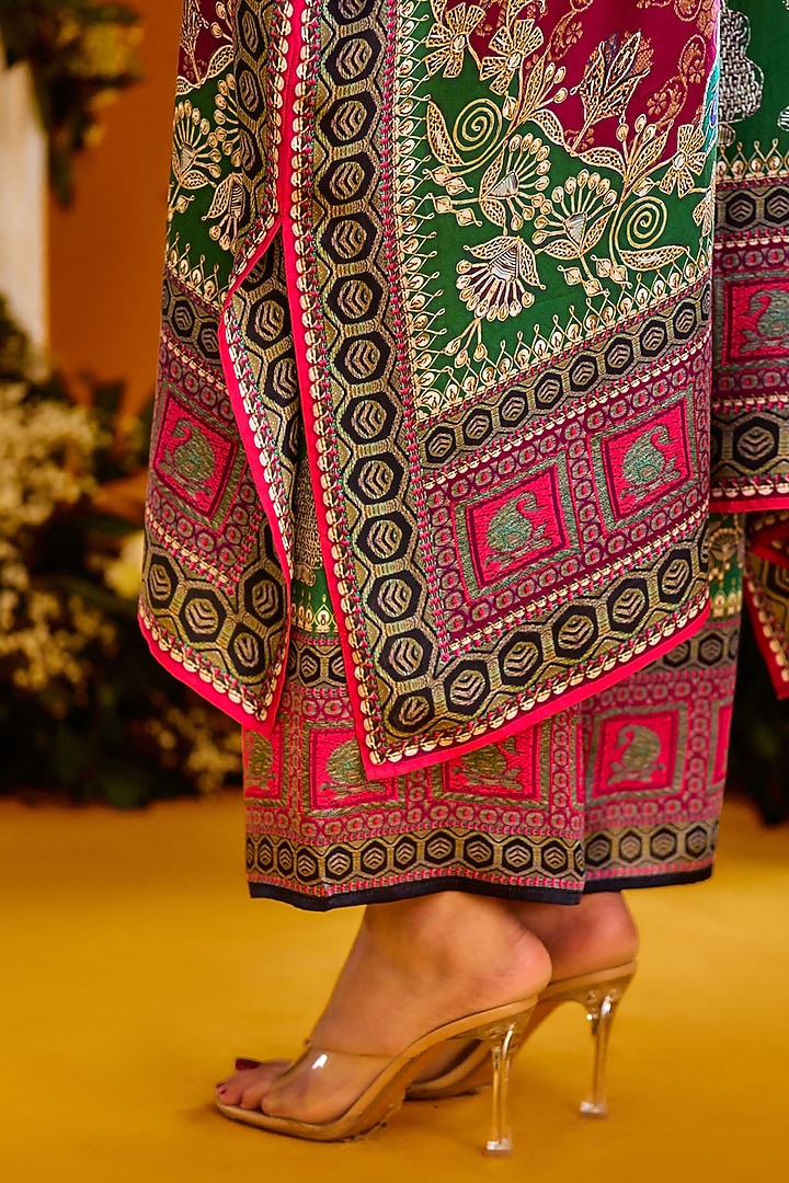 Magenta Modal Satin Printed Pants by Rajdeep Ranawat at Pernia's Pop Up Shop