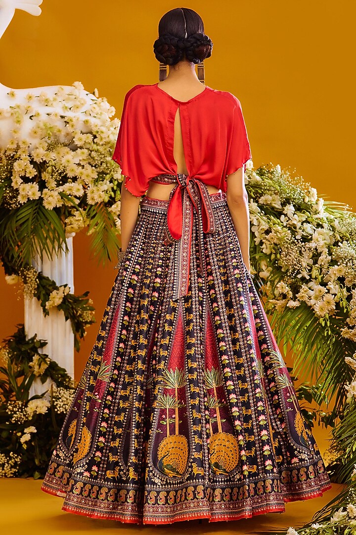 Multi-Colored Dupion & Modal Satin Printed Skirt Set by Rajdeep Ranawat at Pernia's Pop Up Shop