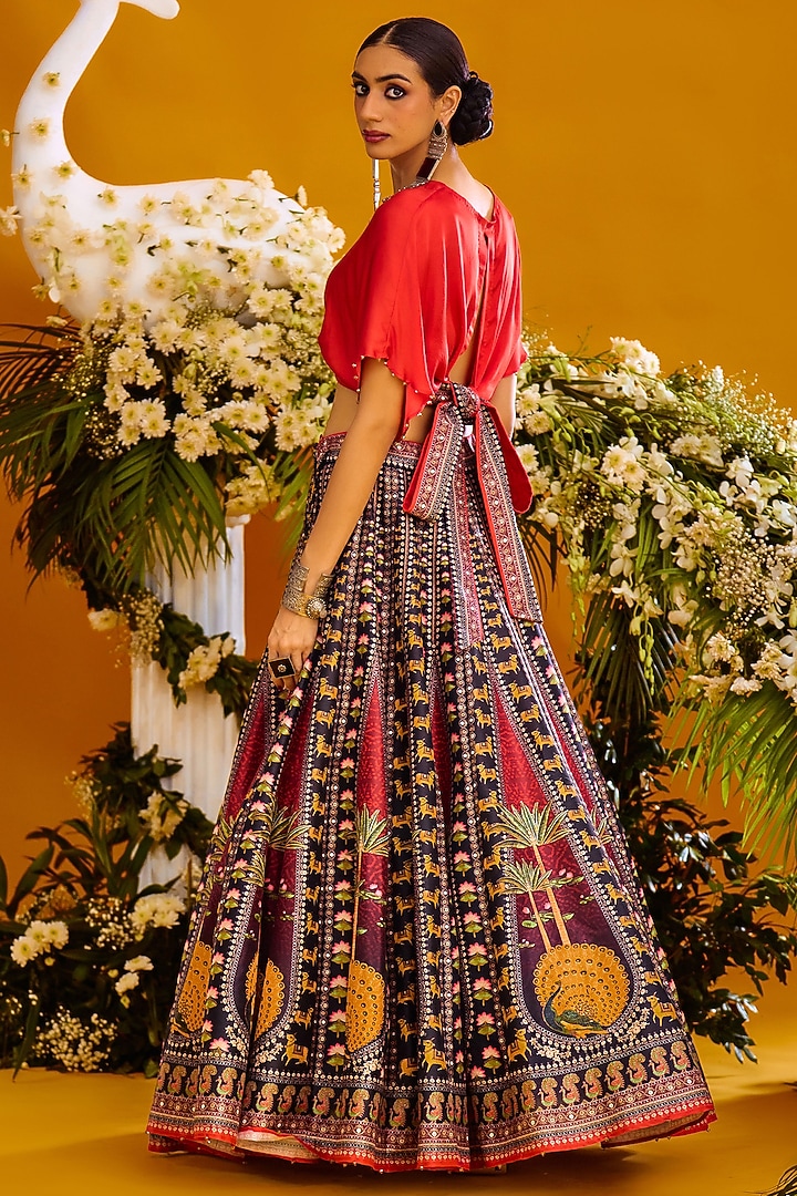 Multi-Colored Dupion & Modal Satin Printed Skirt Set by Rajdeep Ranawat at Pernia's Pop Up Shop