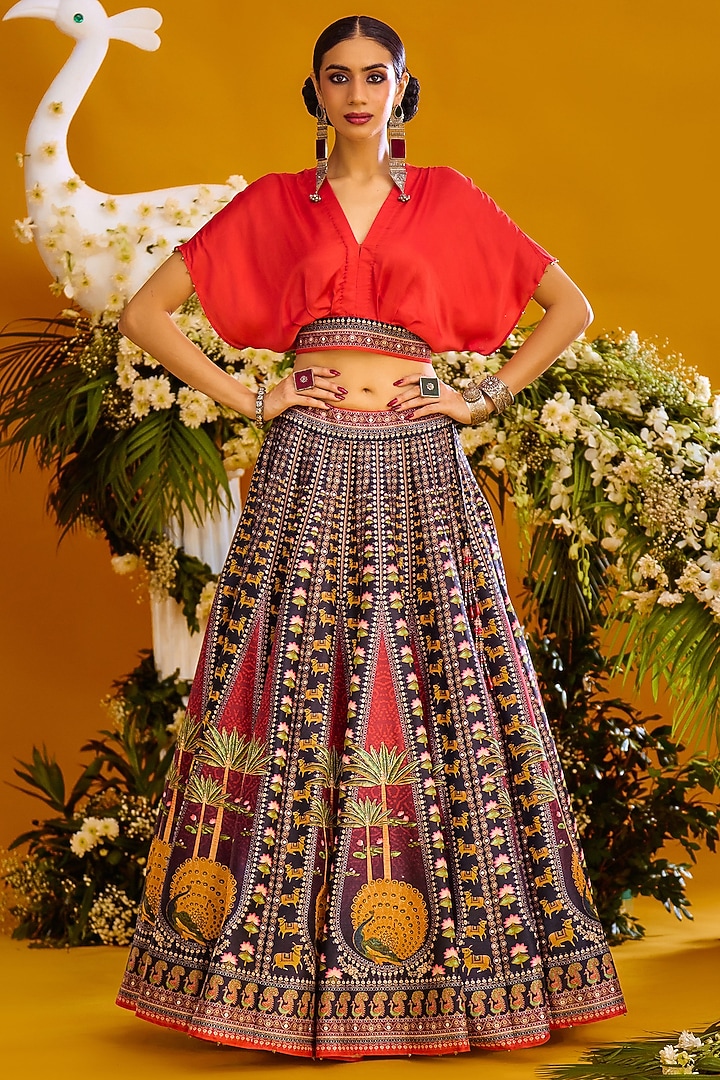 Multi-Colored Dupion & Modal Satin Printed Skirt Set by Rajdeep Ranawat at Pernia's Pop Up Shop