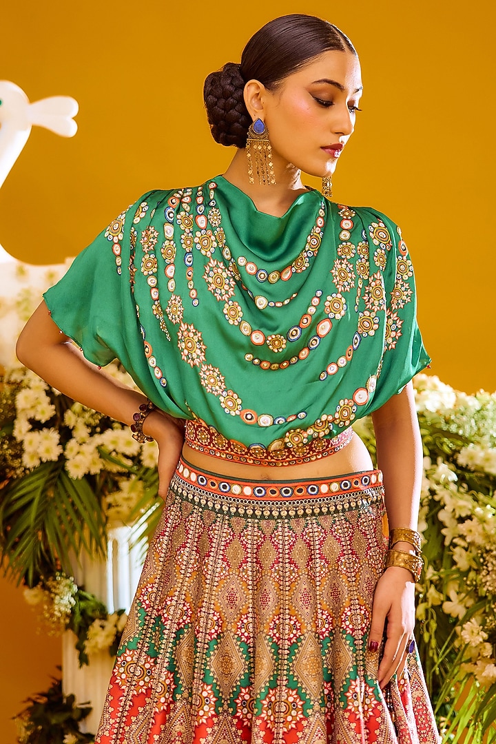 Mustard Dupion & Modal Satin Printed Skirt Set by Rajdeep Ranawat at Pernia's Pop Up Shop