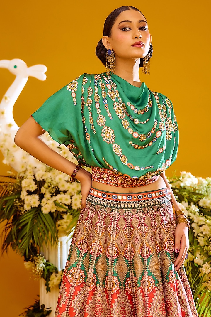 Mustard Dupion & Modal Satin Printed Skirt Set by Rajdeep Ranawat at Pernia's Pop Up Shop