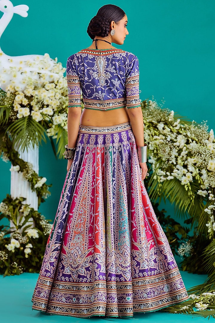 Multi-Colored Dupion Printed Wedding Lehenga Set by Rajdeep Ranawat at Pernia's Pop Up Shop