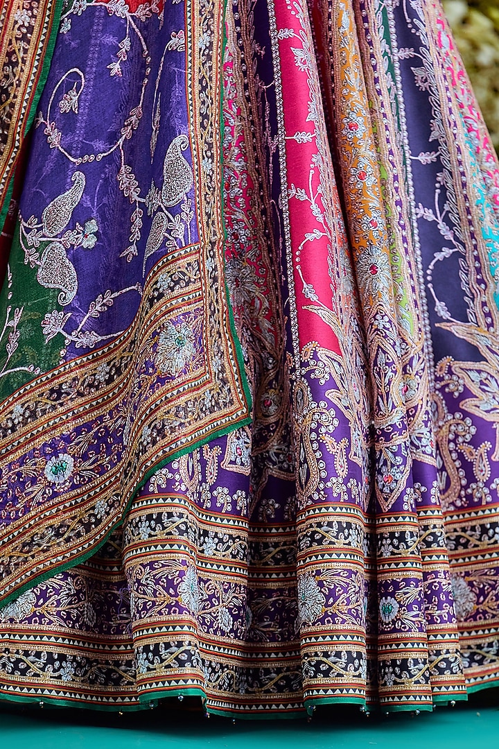 Multi-Colored Dupion Printed Wedding Lehenga Set by Rajdeep Ranawat at Pernia's Pop Up Shop