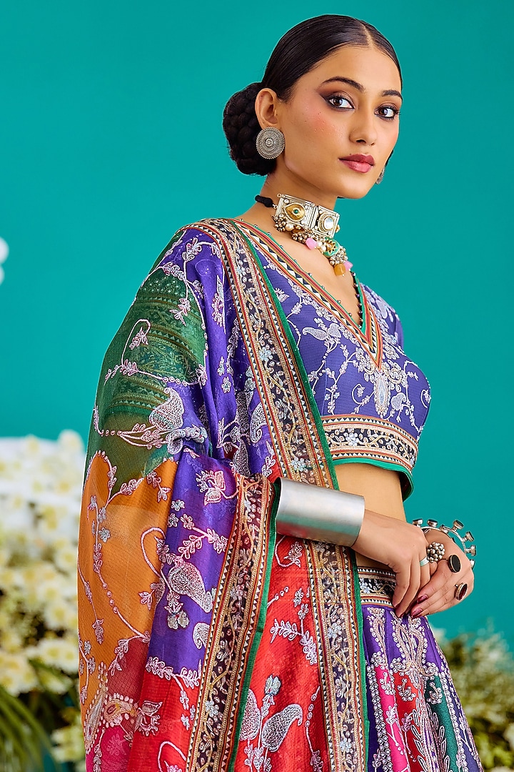 Multi-Colored Dupion Printed Wedding Lehenga Set by Rajdeep Ranawat at Pernia's Pop Up Shop