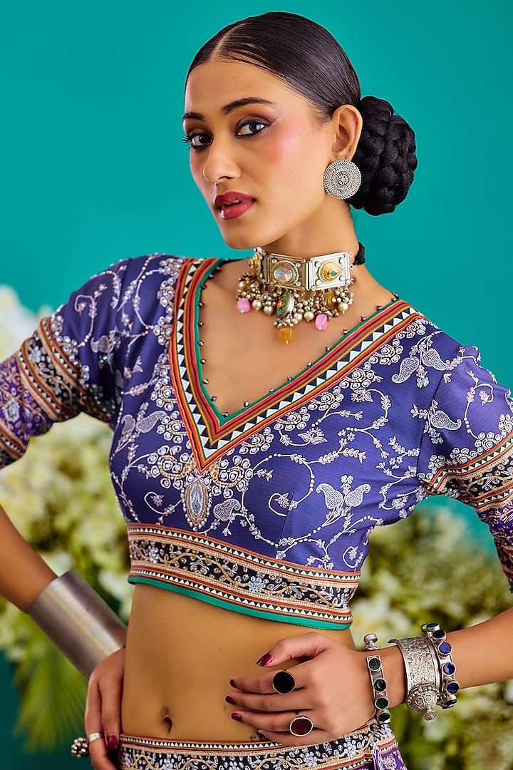 Multi-Colored Dupion Printed Wedding Lehenga Set by Rajdeep Ranawat at Pernia's Pop Up Shop