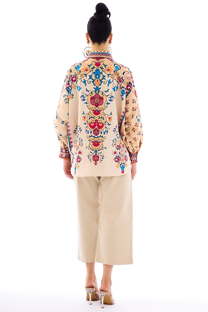 Taupe Cotton Poplin Printed Shirt by Rajdeep Ranawat at Pernia's Pop Up Shop