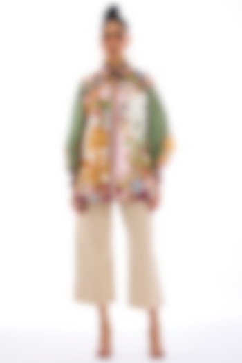 Ivory & Blush Pink Cotton Poplin Printed Shirt by Rajdeep Ranawat at Pernia's Pop Up Shop