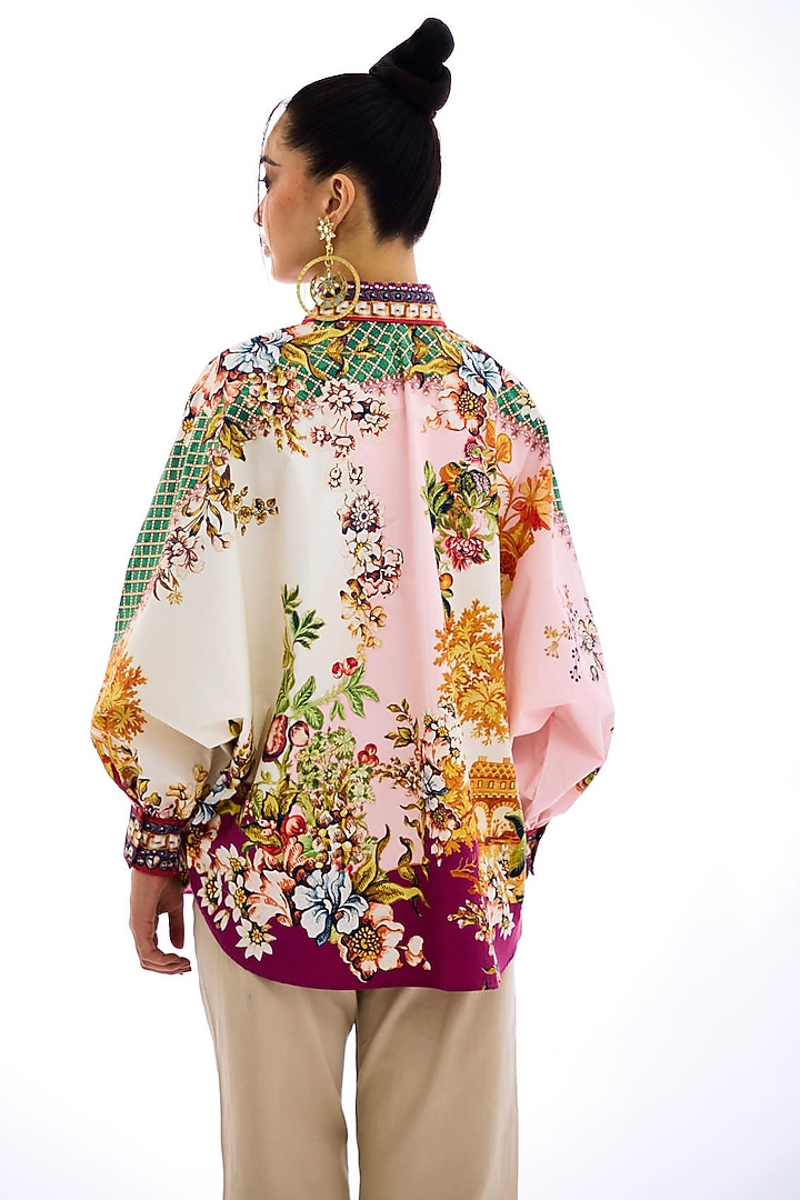 Ivory & Blush Pink Cotton Poplin Printed Shirt by Rajdeep Ranawat at Pernia's Pop Up Shop