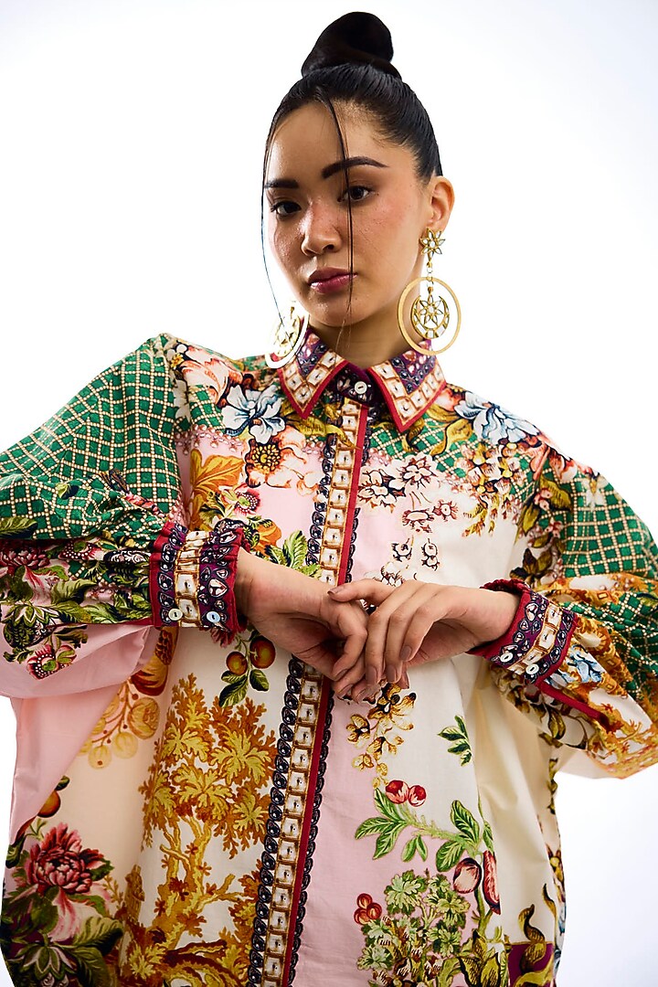 Ivory & Blush Pink Cotton Poplin Printed Shirt by Rajdeep Ranawat at Pernia's Pop Up Shop
