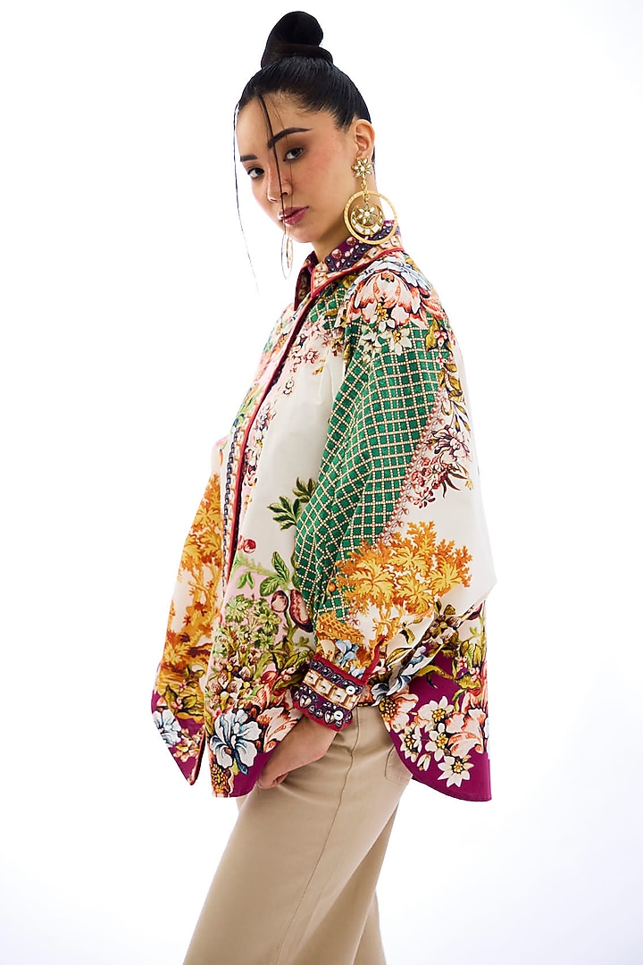 Ivory & Blush Pink Cotton Poplin Printed Shirt by Rajdeep Ranawat at Pernia's Pop Up Shop
