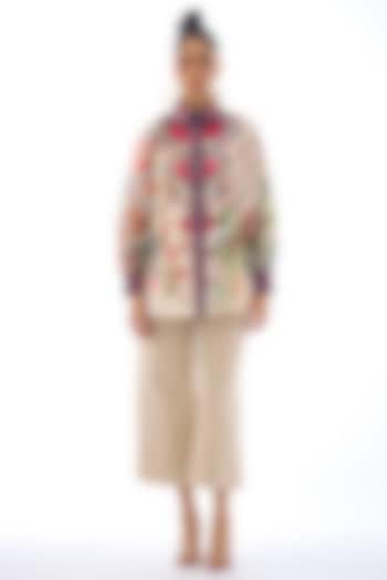 Ivory & Maroon Cotton Poplin Printed Shirt by Rajdeep Ranawat at Pernia's Pop Up Shop