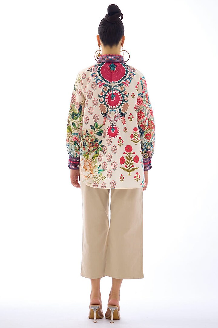 Ivory & Maroon Cotton Poplin Printed Shirt by Rajdeep Ranawat at Pernia's Pop Up Shop
