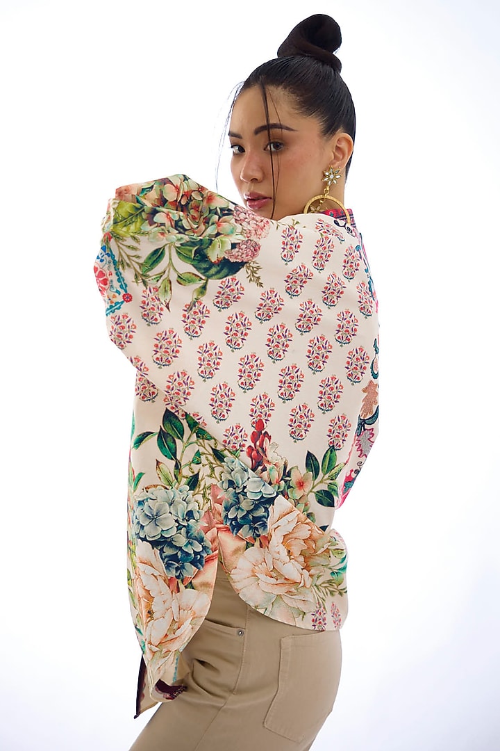 Ivory & Maroon Cotton Poplin Printed Shirt by Rajdeep Ranawat at Pernia's Pop Up Shop