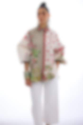 Ivory & Coral Cotton Poplin Printed Shirt by Rajdeep Ranawat at Pernia's Pop Up Shop