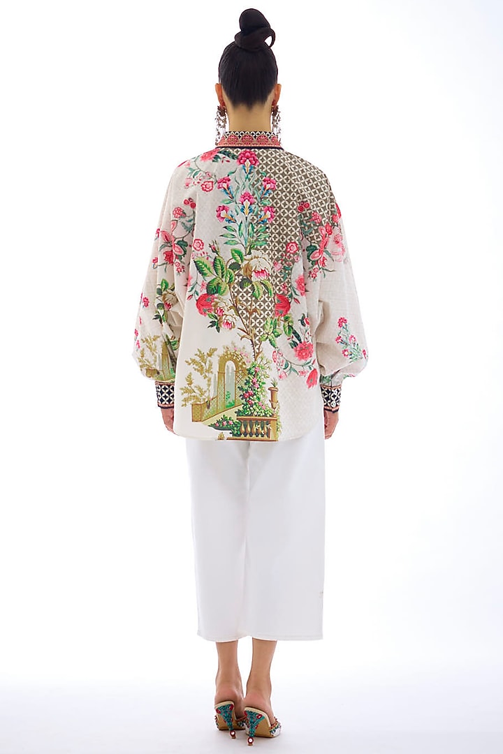 Ivory & Coral Cotton Poplin Printed Shirt by Rajdeep Ranawat at Pernia's Pop Up Shop