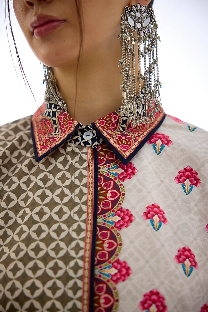Ivory & Coral Cotton Poplin Printed Shirt by Rajdeep Ranawat at Pernia's Pop Up Shop