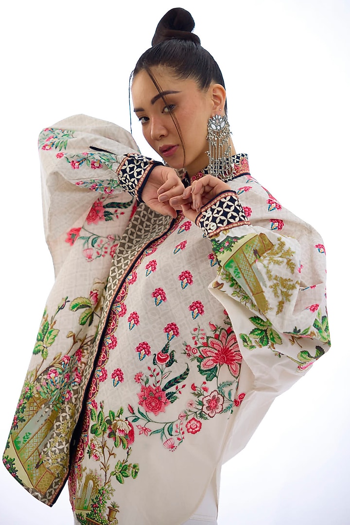 Ivory & Coral Cotton Poplin Printed Shirt by Rajdeep Ranawat at Pernia's Pop Up Shop