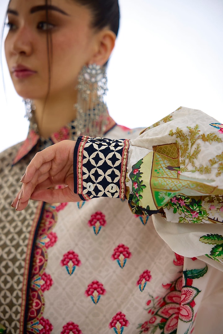 Ivory & Coral Cotton Poplin Printed Shirt by Rajdeep Ranawat at Pernia's Pop Up Shop
