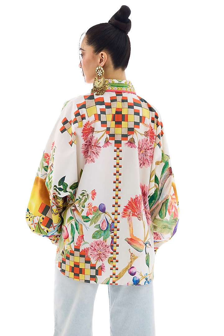 Ivory Cotton Poplin Printed Shirt by Rajdeep Ranawat at Pernia's Pop Up Shop