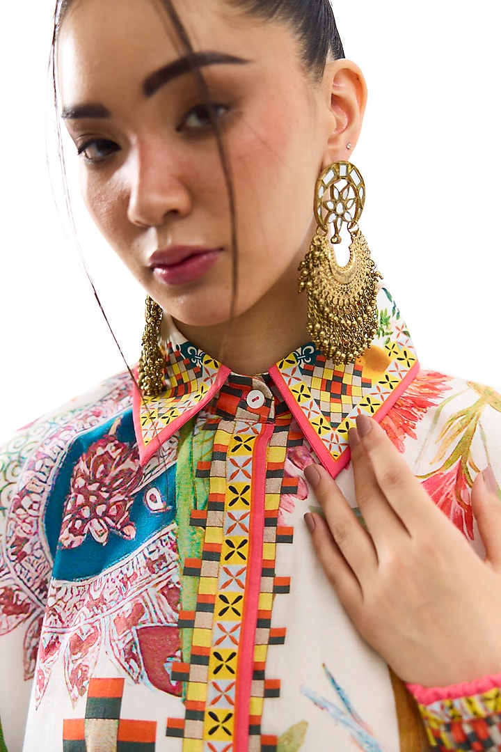 Ivory Cotton Poplin Printed Shirt by Rajdeep Ranawat at Pernia's Pop Up Shop