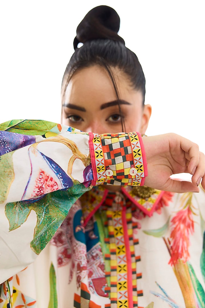 Ivory Cotton Poplin Printed Shirt by Rajdeep Ranawat at Pernia's Pop Up Shop