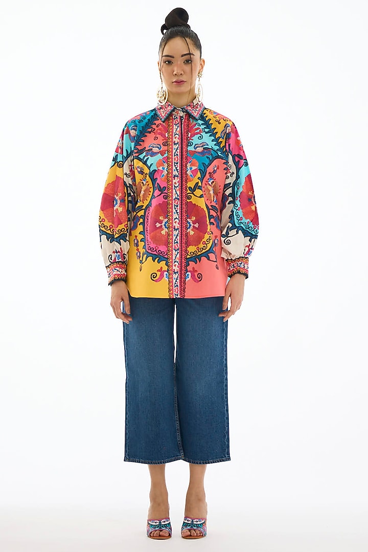 Multi-Colored Cotton Poplin Printed Shirt by Rajdeep Ranawat at Pernia's Pop Up Shop