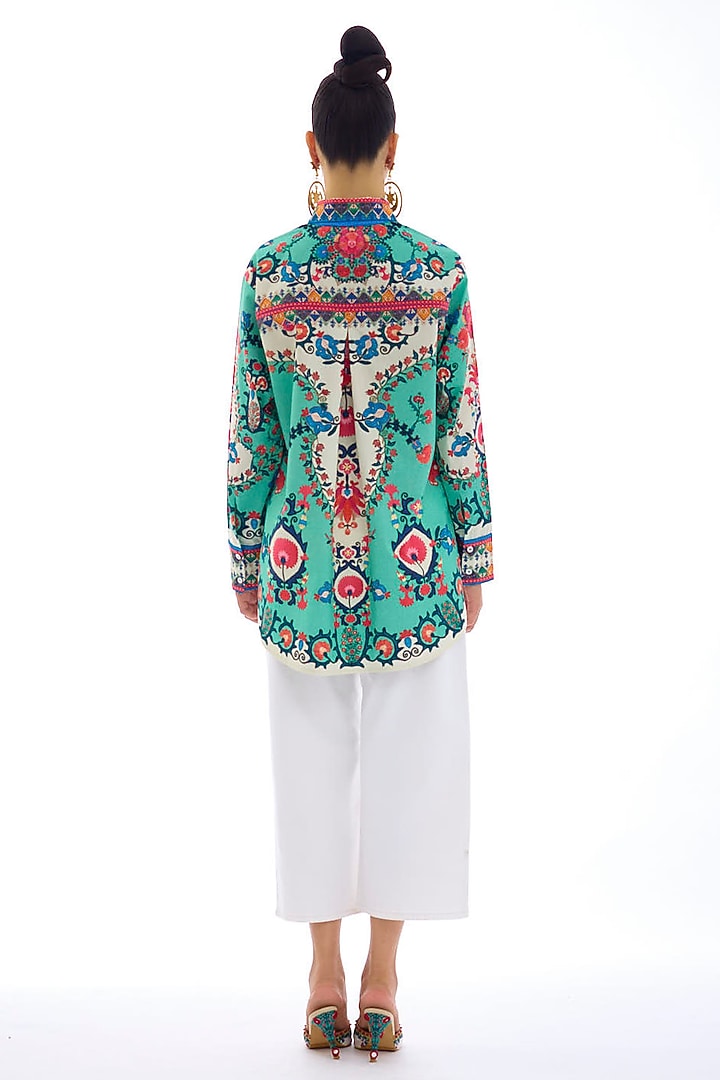 Tiffany Colored Cotton Poplin Printed Shirt by Rajdeep Ranawat at Pernia's Pop Up Shop