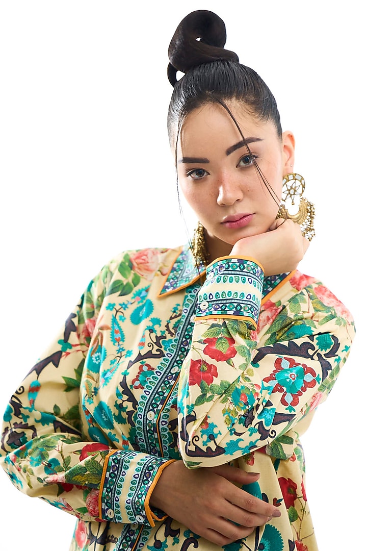 Buttercup Colored Cotton Poplin Printed Shirt by Rajdeep Ranawat at Pernia's Pop Up Shop