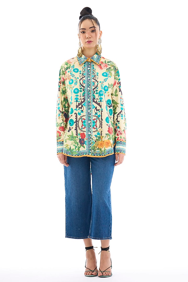 Buttercup Colored Cotton Poplin Printed Shirt by Rajdeep Ranawat at Pernia's Pop Up Shop