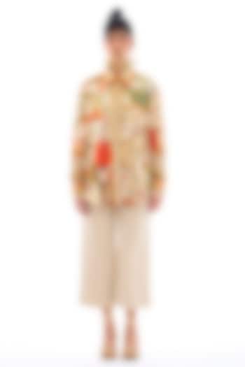 Beige & Orange Cotton Poplin Printed Shirt by Rajdeep Ranawat at Pernia's Pop Up Shop