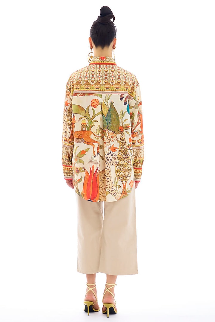 Beige & Orange Cotton Poplin Printed Shirt by Rajdeep Ranawat at Pernia's Pop Up Shop