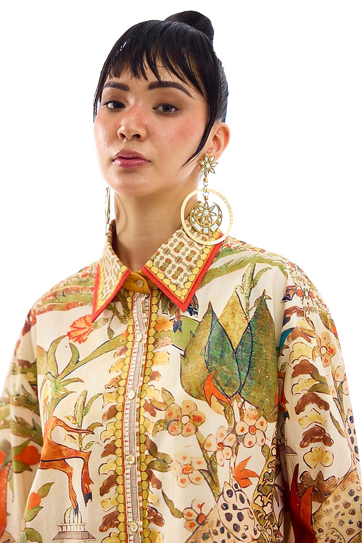Beige & Orange Cotton Poplin Printed Shirt by Rajdeep Ranawat at Pernia's Pop Up Shop