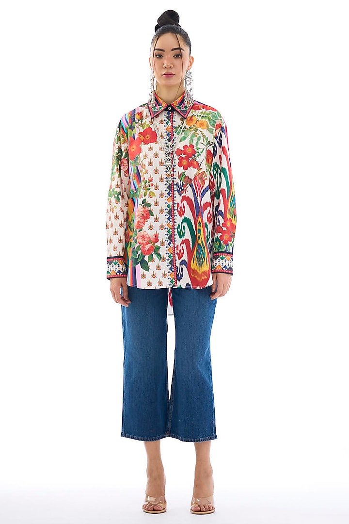 Spice Colored Cotton Poplin Printed Shirt by Rajdeep Ranawat at Pernia's Pop Up Shop